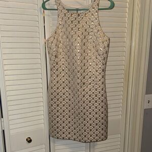 Amanda Uprichard Gold Metallic Semi Formal Dres